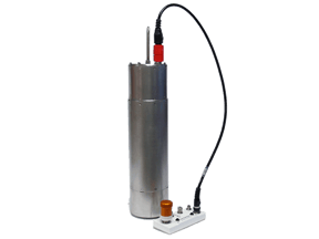 Integration kit standing upright with cable connected to another instrument